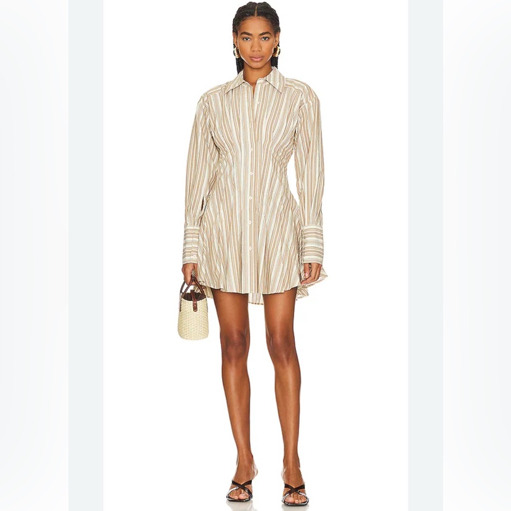 SIMKHAI Felicity Mini Shirt Dress in Natural White Multi